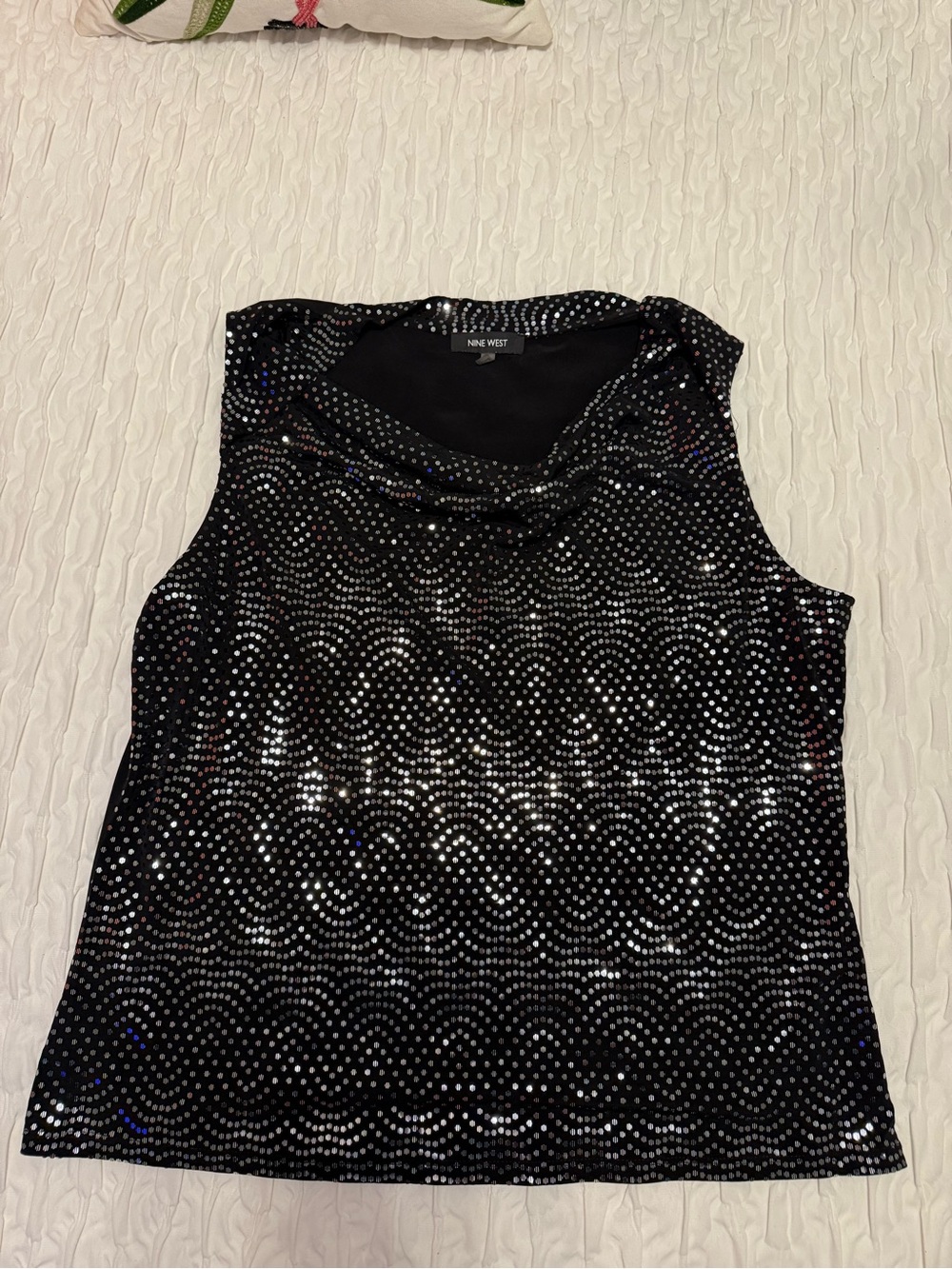 Nine West Black Sequin Wave Cowl Tank Top